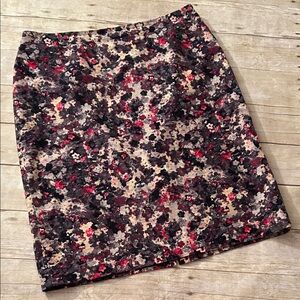 Talbots Floral Tweed Pencil Skirt in Black, Burgundy & Cream